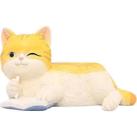 Pot de fleurs succulent en forme de chat mignon de dessin animé, décoration florale miniature créative avec un animal charnu, grand format orange (1/3)