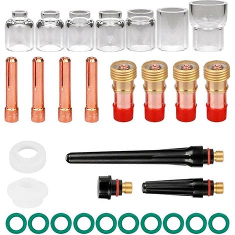 30-teiliges Zubehörset für WIG-Schweißbrenner, 1,6 mm kurze Gaslinse