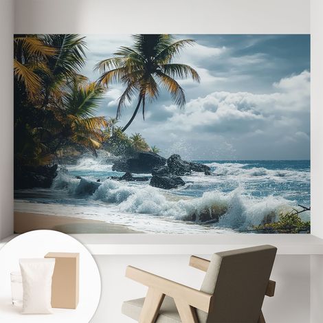 Papier peint intissé avec imprimé pour intérieur moderne application facile a motif - Colle incluse gratuite Plage exotique 104x70 cm (1/5)