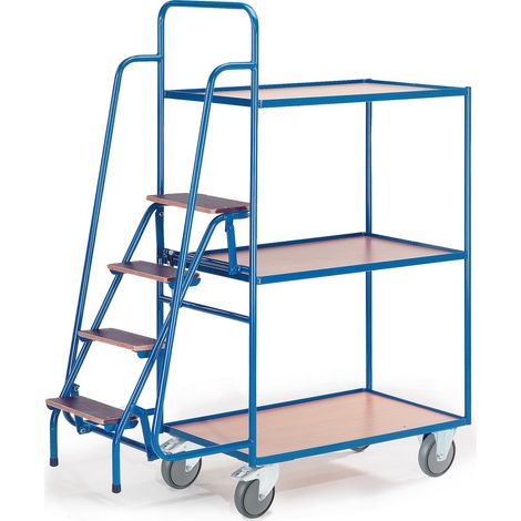 Rollcart Kommissionierwagen 1900mm hoch mit 3 Trittstufen und 3 Etagen 990x590mm