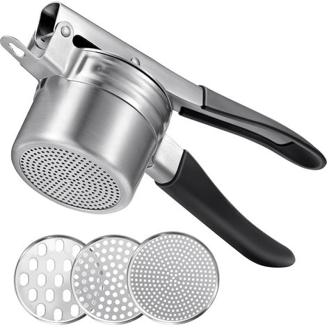 Presse Purée Inox - 3 Tamis - Acier Inoxydable - Texture Réglable - Cuisine Quotidienne - 28 cm (1/5)