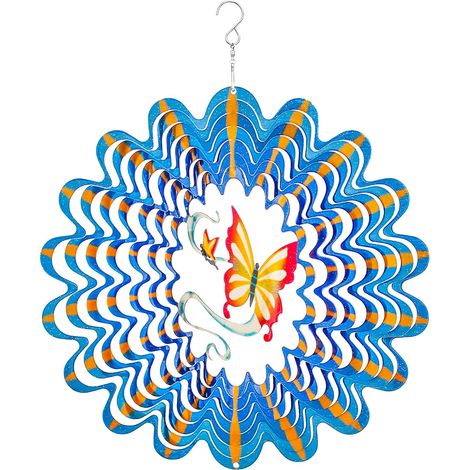 OMCCCHK Large Hanging Butterfly Wind Propeller, 3D Blue Craft Kinetic Spinning Decor, 12 Inch Metal Outdoor Garden Patio Ornament, Large Stainless Steel Wind Catchers Sculptures Yard Art, Brilliant Fa (1/5)