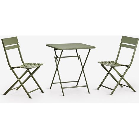 Set de table carrée 60x60 cm pliable et 2 chaises de jardin en acier Tamarit SKLUM Vert Olive Intense (1/5)