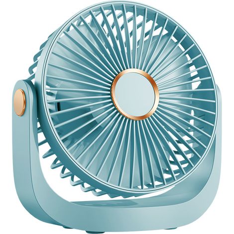 Ventilador de escritorio con luz nocturna, ventilador portátil silencioso con batería recargable por USB, rotación de 360°, 5 velocidades, color azul. (1/5)