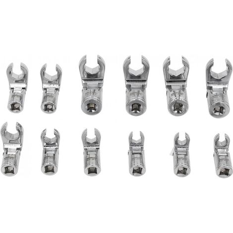Jeu de 12 têtes de clés à tuyauter Crowfoot – Tête flexible jusqu'à 200° – Dimensions 8 à 19 mm – Pour espaces confinés – Kroftools