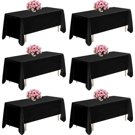 VEVOR Tovaglia per Tavolo Rettangolare, Tovaglia Lavabile in Lavatrice, Copritavolo in Tessuto di Poliestere Resistente alle Pieghe per Matrimonio, Festa, Banchetto, Nero 6 Pezzi 1778 x 3048 mm