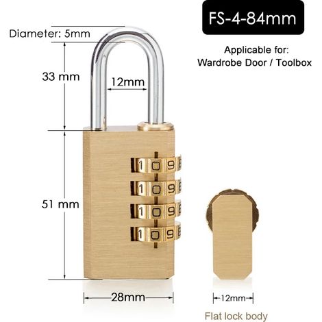 Cadenas de sécurité en laiton massif avec serrure à combinaison, adapté aux casiers, valises et tiroirs.