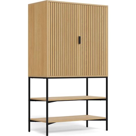 Estantería Norsica 954, Roble, Con puertas, Cerrable, Metal, MDF, Número de puertas: 0, Número de cajones: 0, 140x80x40cm (1/5)