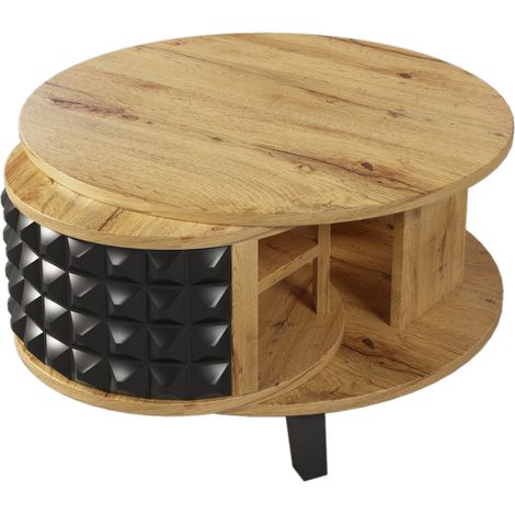 Table basse pivotante avec rangement interne dissimulé, finition bois et noir (1/5)