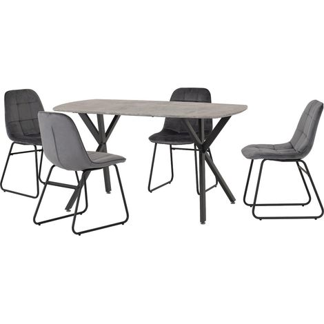 Athens Rectangular Dining Set with Lukas Chairs - Concrete Effect/Black/Grey Velvet (1/5)