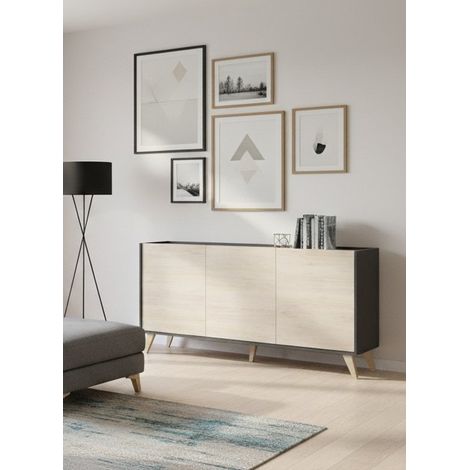 Credenza - 3 Ripiani 6 Vani, Marrone Rovere, -, 155x43x75h cm Junin