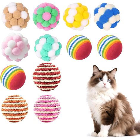 12 Pièces Balle Chat, Colorées Jouet Chat avec Clochette, Trois Modèles Différents Balles pour Chats, pour Intérieur Extérieur Animal Compagnie Sports Chasse Entraînement Exercer Amusement (1/5)