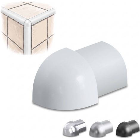 Dalsys Angle extérieur pour rail de carrelage aluminium (anodisé) Profilé en quart de cercle, profilé pour carrelage - 8mm, 1 pièce Blanc