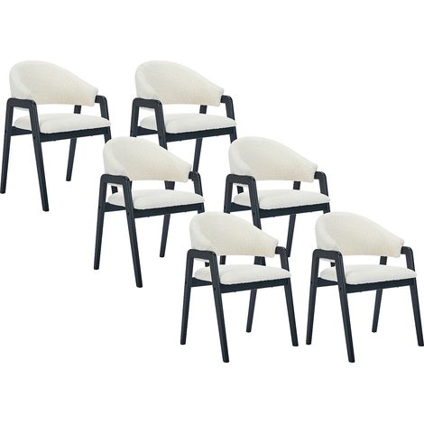 Sedia con braccioli in Tessuto bouclette e Legno di hevea Bianco e Nero - Lotto di 6 - SOLUNA (1/5)