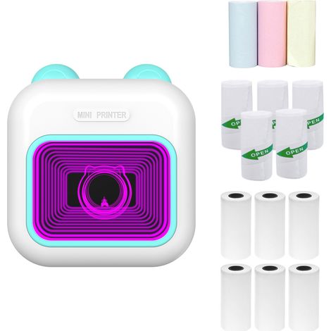 Imprimante thermique portable mini instantanée photo 7 LED couleurs étiquettes BT 5.1 Android iOS carnet notes reçus autocollants 57x25mm 200dpi 1200mAh Type-C (1/5)