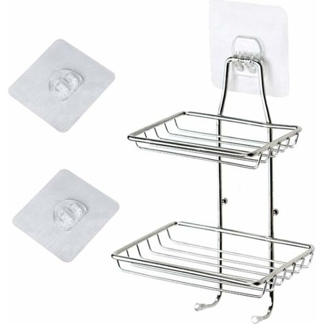 Bathroom Soap Shelf, Wall Mounted Soap Dish Holder, Stainless Steel Soap Shelf, Stainless Steel Double Layer Soap Box For Bathroom, kitchen, Soap, Small Items (Silver) (1/5)