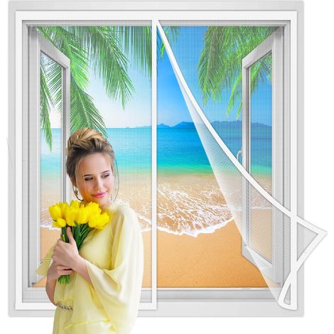 Weiß verstärkt für magnetisches Fenster-Moskitonetz, 150 x 130 cm, Klebestreifen, maßgeschneiderte Moskitonetz-Tür, Anti-Moskito-Türvorhang für Korridore, Terrassentüren
