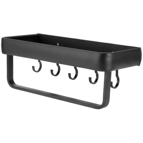Étagère Salle de Bain 30 cm en Aluminium, Support Murale Vide avec Barre et 5 Crochets, Organisateur Panier (Modèle à Un Niveau)