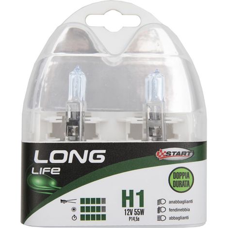 H1 Long Life Coppia di lampadine per luci auto 12V 55W P14,5s