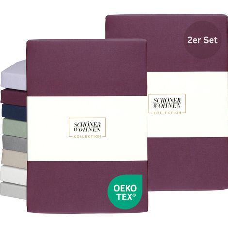 SCHÖNER WOHNEN sábana ajustable BASIC - Set de 2 100x200 cm, baya