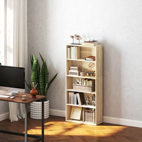5-stufiges Bücherregal mit verstellbaren Regalböden für Wohnzimmer, Schlafzimmer, Büro, 60 x 24 x 133,5 cm, Natur