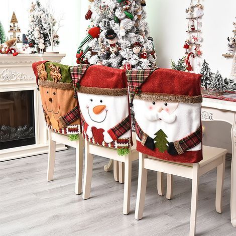 Lot de 2 housses de chaise de Noël avec motif de rennes de dessin animé, douces, réutilisables et amovibles, protège-chaises pour salle à manger. (1/4)