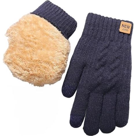 Guantes de invierno compatibles con pantallas táctiles, guantes de lana de punto cálidos, azules, 1 par.