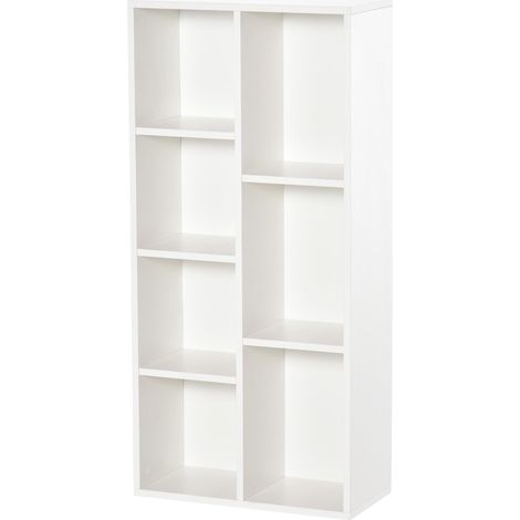 Étagère en bois HOMCOM avec 7 compartiments de rangement pour plantes et dossiers, idéale pour le salon, la chambre ou le bureau, 50 x 24 x 106 cm, blanche. (1/5)