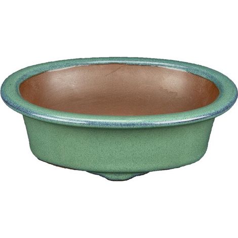Vaso per bonsai ovale in gres smaltato verde 13,5x9,5x4 cm - ZX29
