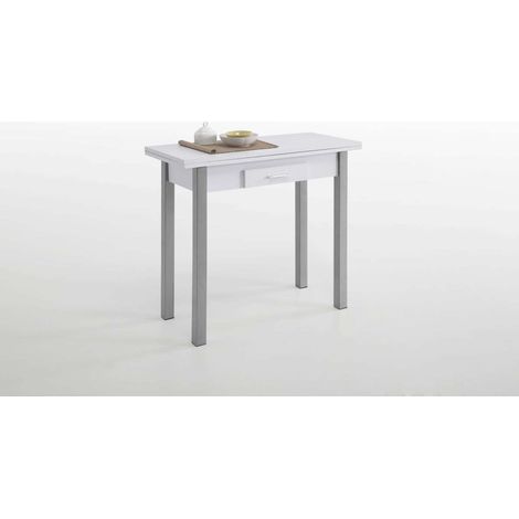 Mesa de cocina con apertura tipo libro acabado blanco, 90 x 40/80 x 76 cm (largo x ancho x alto)