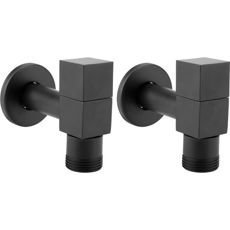 Robinet Mural, Laiton Noir Carré Robinets d'Eau Froide Type Cascade Sortie Machine à Laver Vadrouille Robinet de Piscine Barboteur IntéGré pour Salle de Bain Cuisine (2Pcs G3/4 Thread) (1/5)