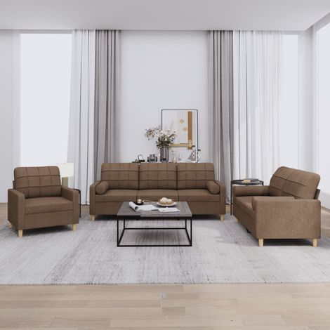 3-tlg. Sofagarnitur mit Kissen Braun Stoff vidaXL (1/5)