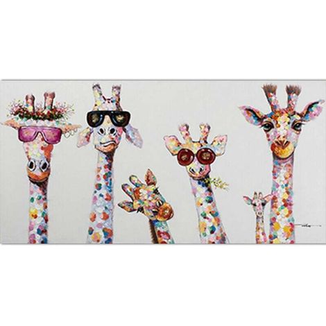 Tableau Toile Decoration, Famille d\'animaux Girafe Colorée, 30x60CM,(sans Cadre) (1/4)