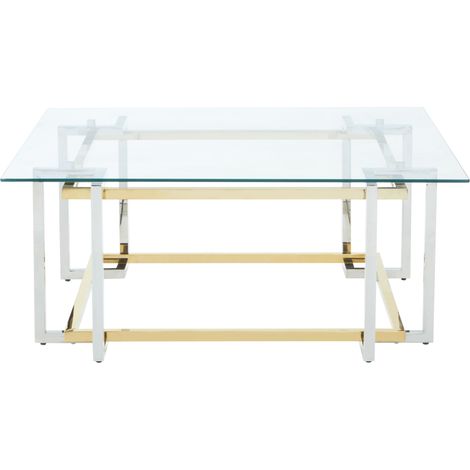 Interiors by Premier Glass Top Coffee Table, Gold and Silver Luxury Coffee Table, Modern Style Metal Coffee Table with Glass Top (1/5)