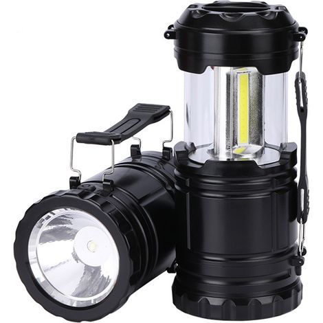 linterna LED plegable para camping de 200 lm, ideal para kits de supervivencia en caso de huracán o corte de energía debido a tormentas, linterna portátil negra para exteriores (pilas no incluidas). (1/5)