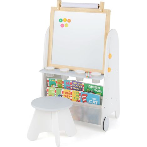 Costway – Table enfant 4 en 1 avec chevalet d'art – Tableau noir et magnétique – Hauteur réglable 92-105 cm – Rangement pratique avec étagères