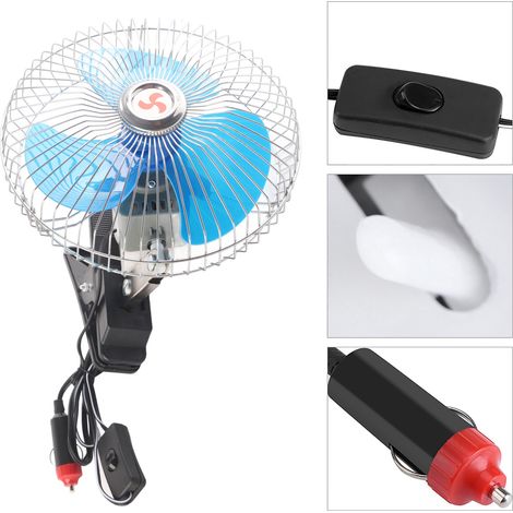 Mini-Oszillations-Autoventilator 12V 25W, tragbarer Clip-Ventilator für Armaturenbrett mit Zigarettenanzünderstecker – Material: ABS & Stahl, 22 cm, Kabellänge: 1,4 m (1/5)