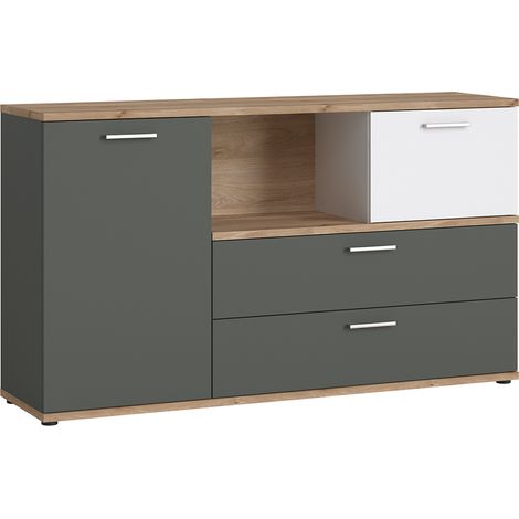 Sideboard in Eiche Nb. mit weiß und grau TOMAR-129, B/H/T ca. 150/86/40 cm (1/5)
