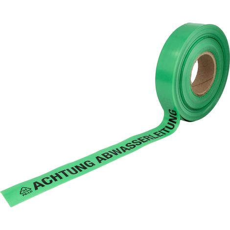 tecuro Trassenwarnband ACHTUNG ABWASSERLEITUNG, grün, 250 m x 40 mm, PE-Folie 0,1 mm, schwarz bedruckt (1/3)