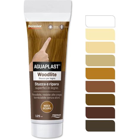 Aguaplast Woodlite stucco per legno colorato. Fibrato, resiste alle dilatazioni fino al 20%. Ideale per buchi e crepe in mano unica senza ritiro. Noce scuro (1/4)