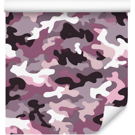 Papier peint camouflage militaire violet, bordeaux et blanc 50x1000 cm (1/5)