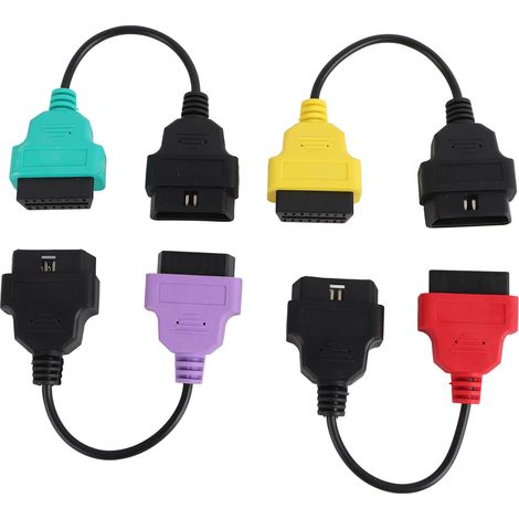 Ortviai Câble d'adaptateur OBD2 pour diagnostic ECU Fiat – Lot de 4 câbles colorés (vert, rouge, jaune, violet) (1/5)