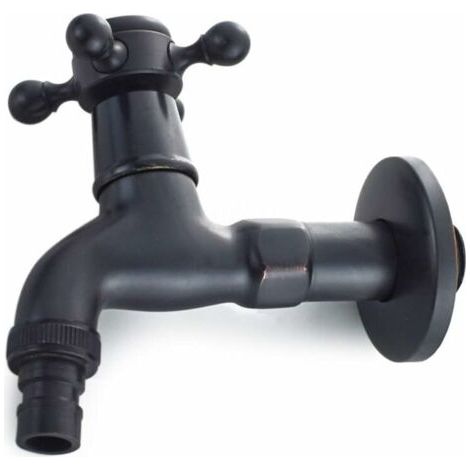 Robinet de machine à laver Robinet extérieur Robinet de Machine à Laver en Laiton avec Bec d'évier G1/2 - Robinet de Vadrouille à Poignée Croisée Antique pour Lavabo Jardin(Noir) (1/5)