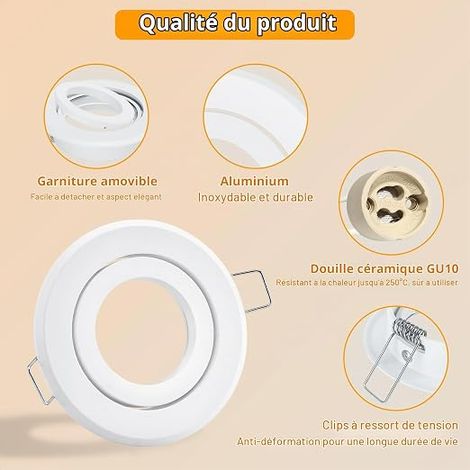 Aluminium Spot Encastrable GU10 LED Ø Encastrement 68-80mm (1/3)