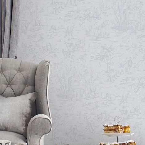 Papier peint intissé Laura Ashley Toile de Jouy Sugared 1005 x 52cm Gris