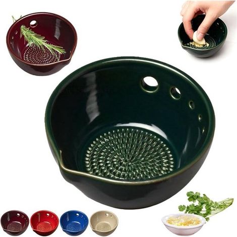 Bol à herbes - Broyeur à ail 2 en 1 - 5 trous de tailles différentes - Idéal pour la préparation de salades - Ustensile de cuisine - Vert (1/5)
