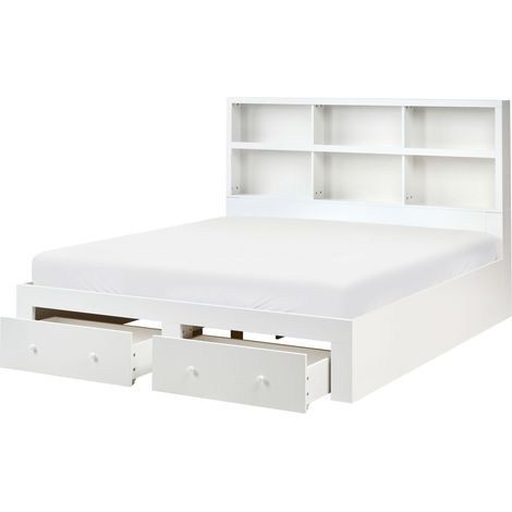 Letto matrimoniale in legno con contenitori a 2 cassetti e ripiani bianco 180 x 200 cm Tarare