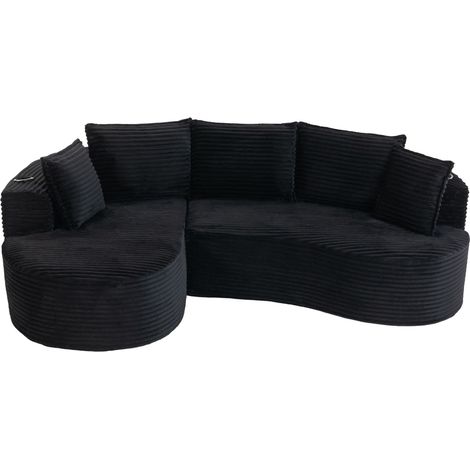 CHICFURN Sofá de 3 plazas 250x152x82 cm de pana negra con portavasos y almacenaje (1/5)