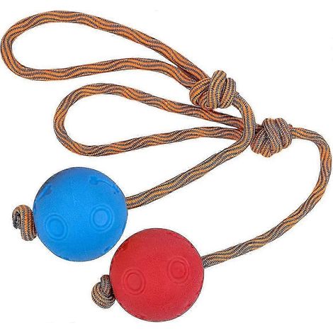 Lot de 2 balles en caoutchouc solide élastique et durable de 7 cm avec corde (bleu + jaune) (cg-3) (1/5)