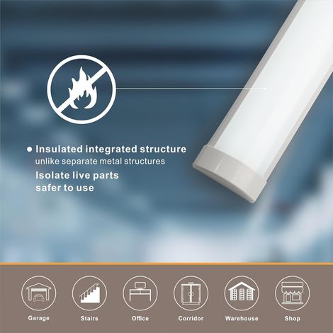 Réglette LED 4FT, 32W 3550lm 0,6m, Lumière Blanche Froide 6500K, Tube LED IP40, Installation Facile, Convient Pour La Maison Et Le Bureau, L'atelier Et Le Garage.